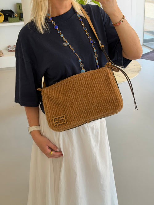 Fendi Brown Shearling Simply Medium Crossbody Bag