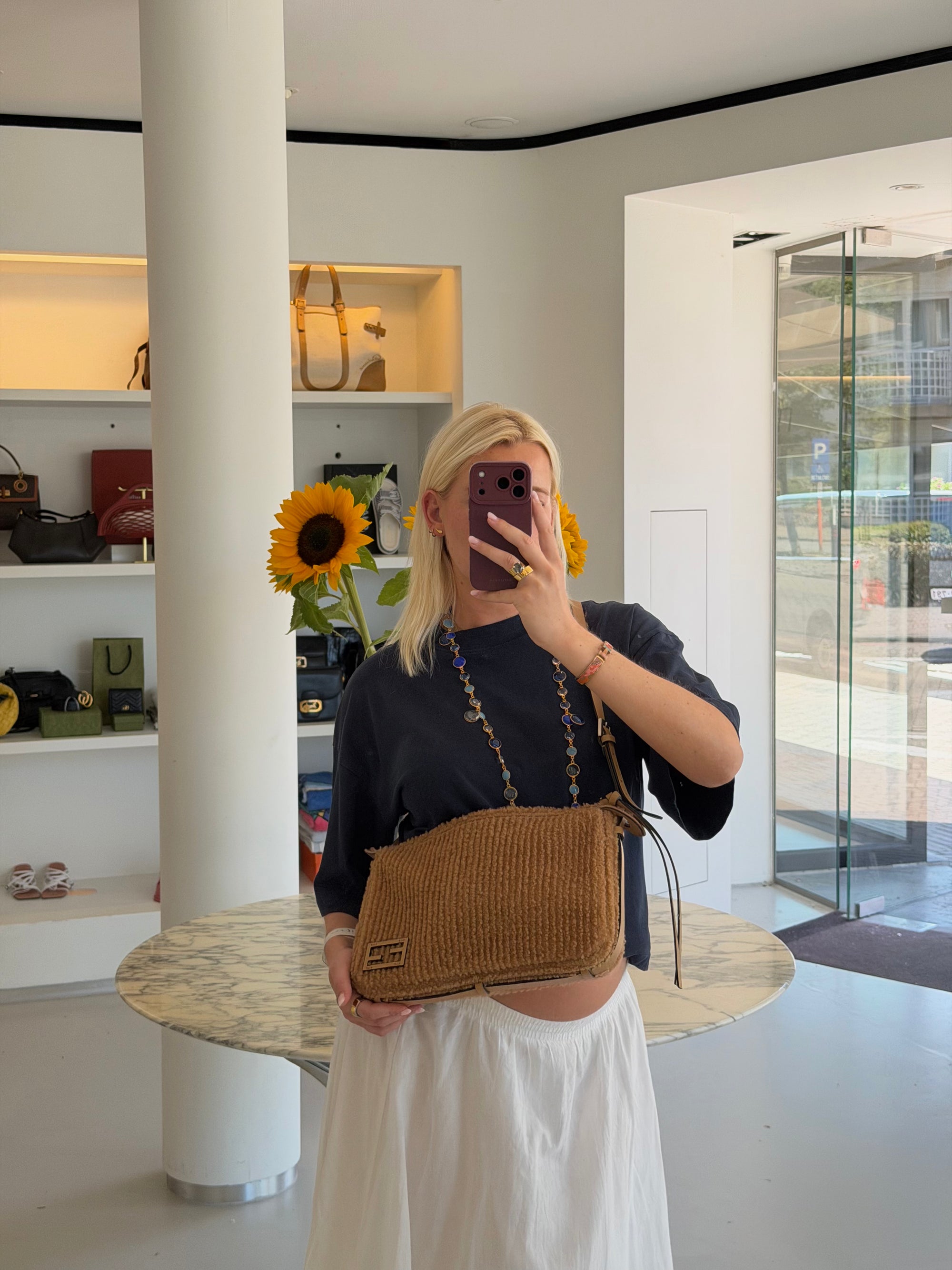 Fendi Brown Shearling Simply Medium Crossbody Bag