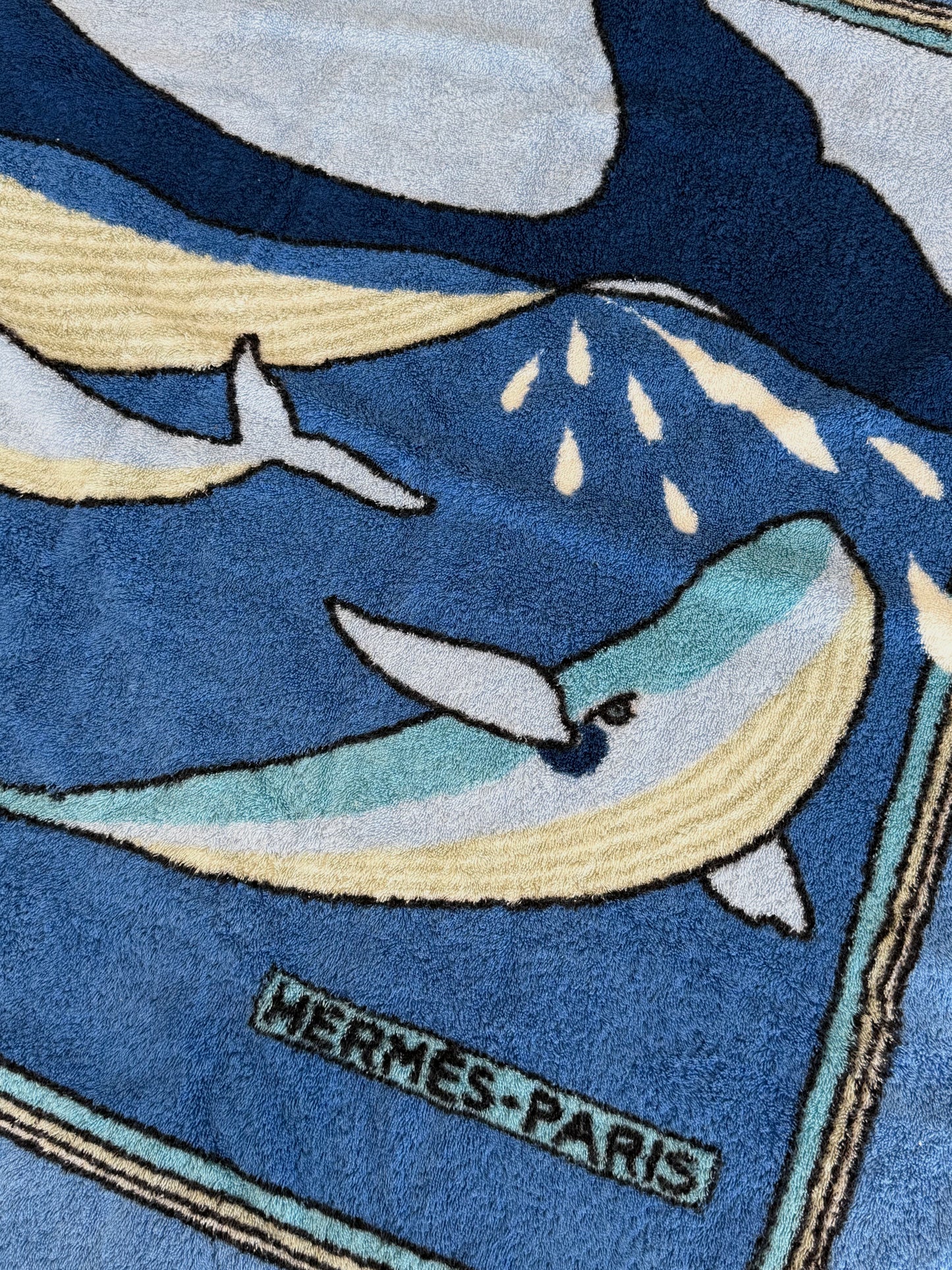 Hermès Blue "Baleines" Terry Cotton Beach Towel