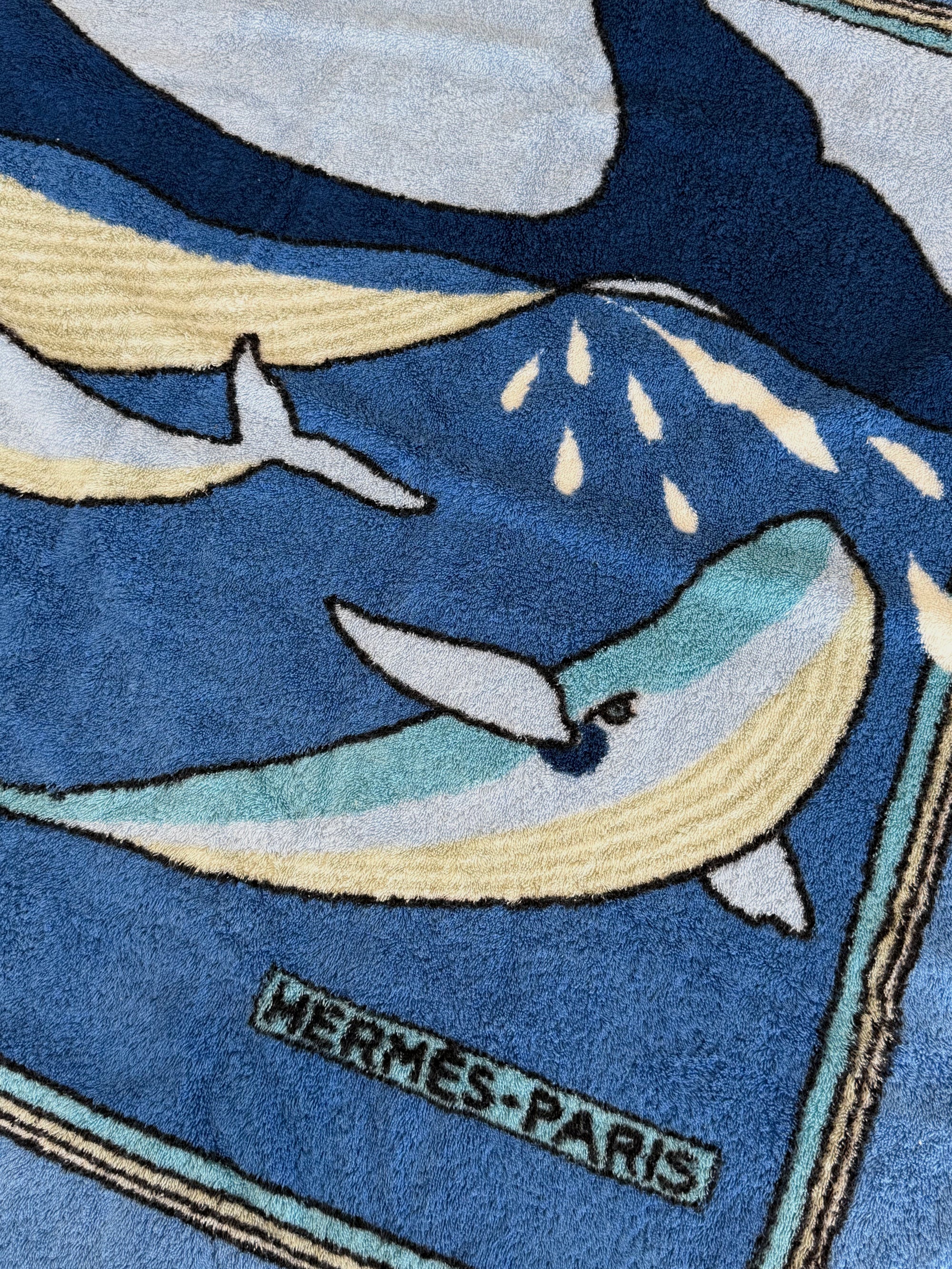 Hermès Blue "Baleines" Terry Cotton Beach Towel