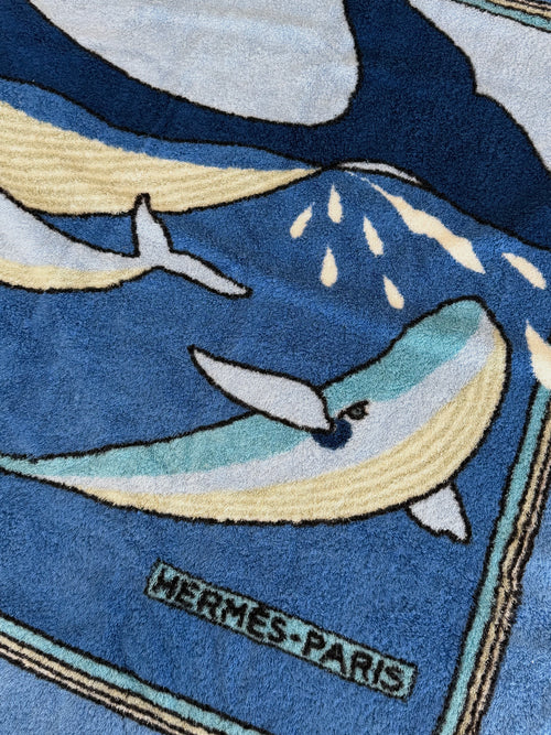 Hermès Blue "Baleines" Terry Cotton Beach Towel