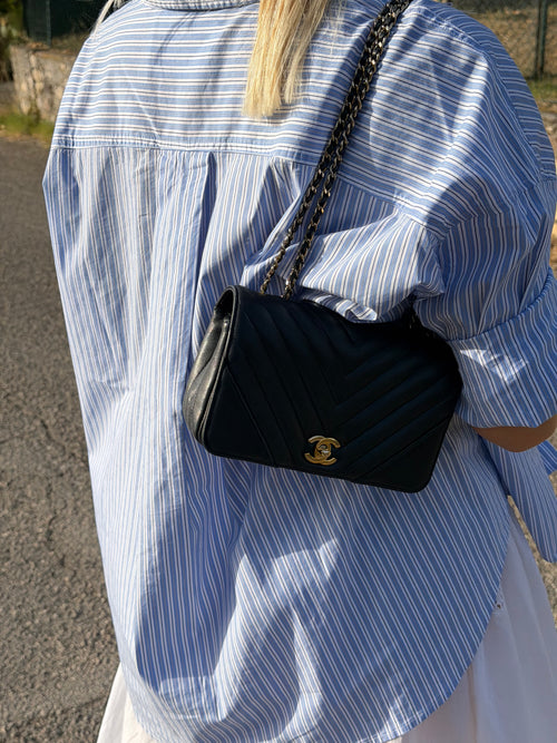 Chanel Blue Chevron Quilted Lambskin Mini Flap Crossbody Bag